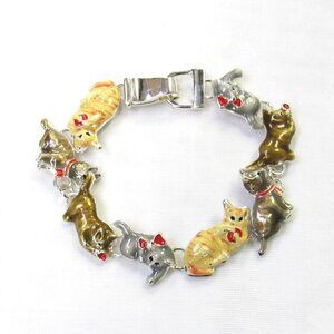 Silver Plated Colorful Kitty Cat Charm Bracelet Magnetic Clasp New